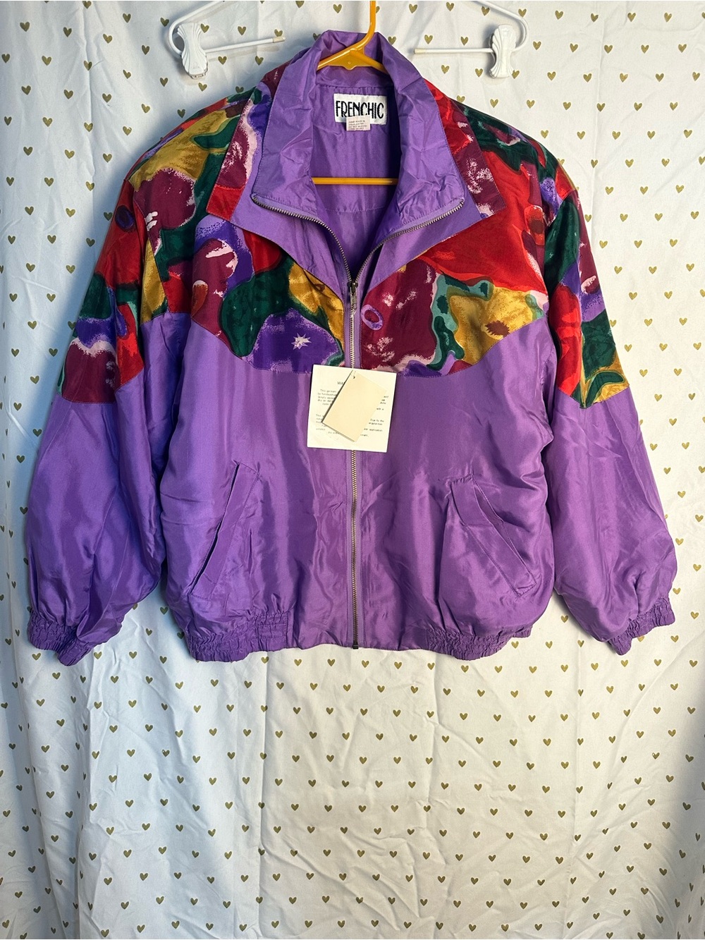 80s Vintage Frenchic Silk Windbreaker Jacket Purple New W Tags & Shoulder Pads